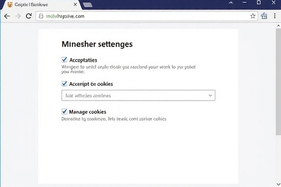 Képernyőfelvétel a böngésző süti beállításairól
