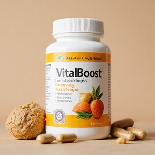 VitalBoost termékcsomagolás, amely energianövelő formulát tartalmaz.