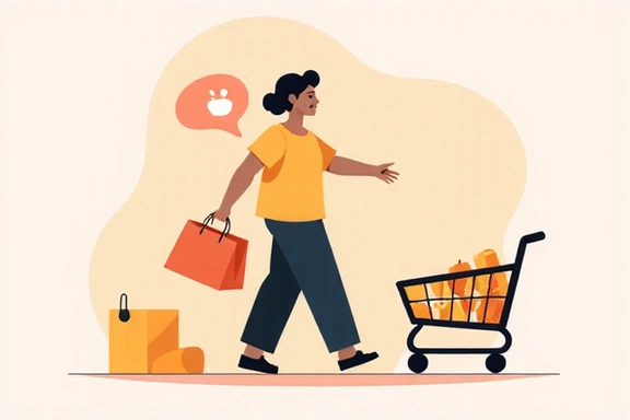A thank you illustration with a happy person and a shopping cart.